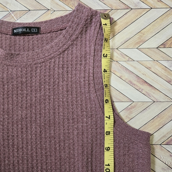 MIHOLL Women's Waffle Knit Tank Top Mauve Purple Sleeveless Knot Front Shirt S - Picture 10 of 13